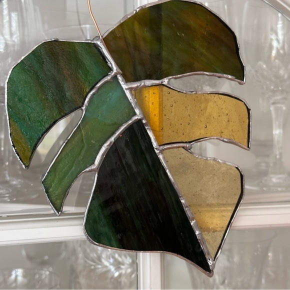 One of A Kind Handmade Stained Glass Monstera Suncatcher - Picture 1 of 5